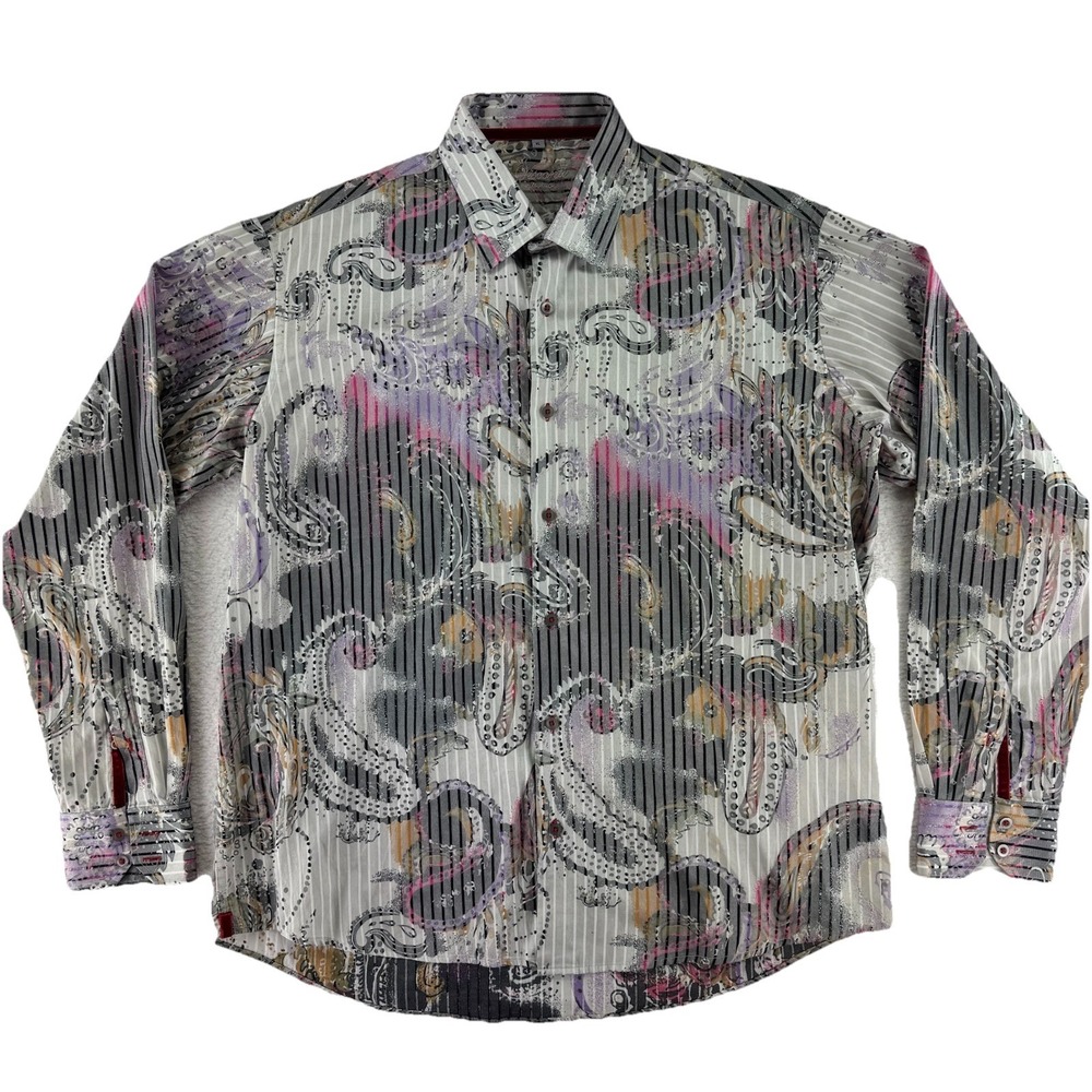 Visconti Uomo Bright Floral Paisley Button Up Shirt Mens XL